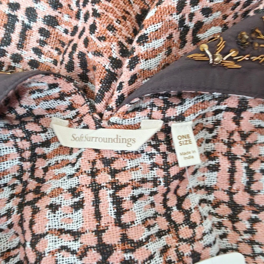 Soft Surroundings Korra Tweed Wrap‎ Beaded Embroidery Boho Earth Tones NWT